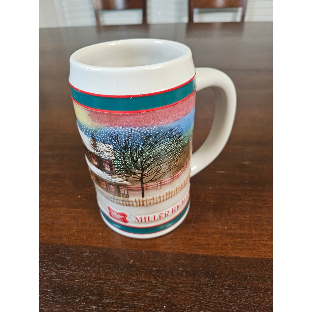 Miller High Life Beer Stein White Holiday Winter Sleigh Ceramic Mug